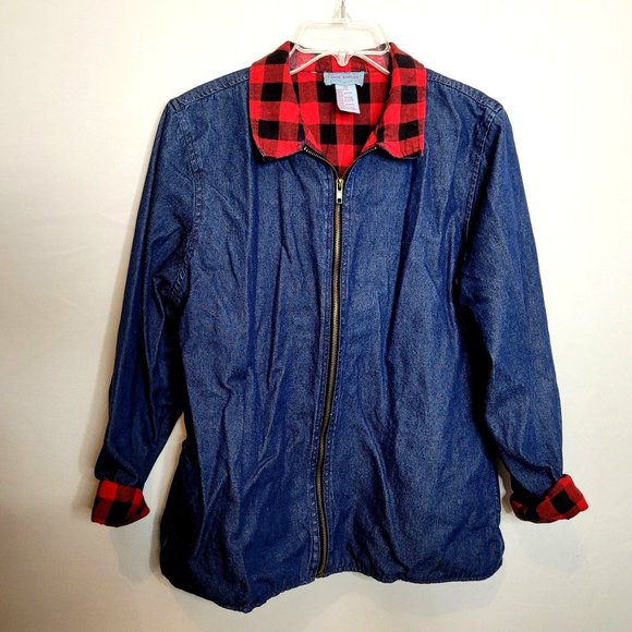Jane Ashley Jackets & Coats Vintage Flannel Lined Denim Jacket Red